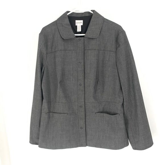 Chico’s Gray Size 2(L) Nailhead Weave Snap Front Jacket - Picture 1 of 9